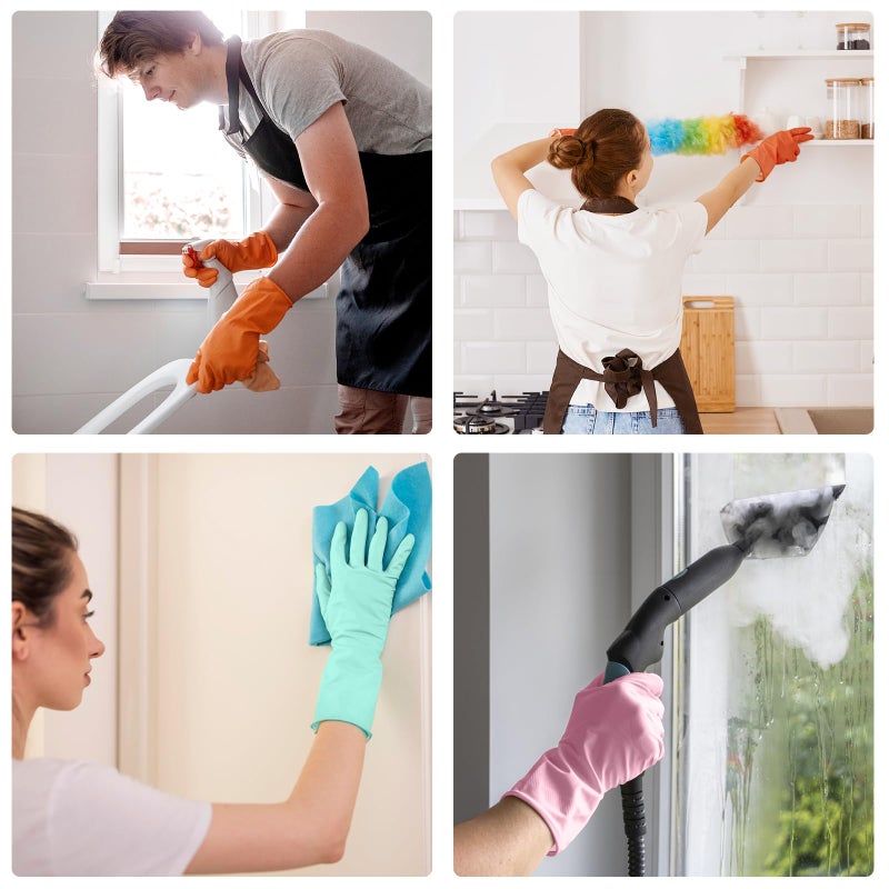 Wsaeig Rubber Cleaning Dishwashing Kitchen-Gloves - 3 Pairs Colorful Dish Gloves,Kitchen Glove for Washing Dishes,Reusable Rubber Glives for Dishwashing,Pink Orange Mint Green Large. - Image 5